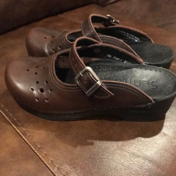 Sanita 4 brown leather clog slip on shoe - Picture 4 of 5